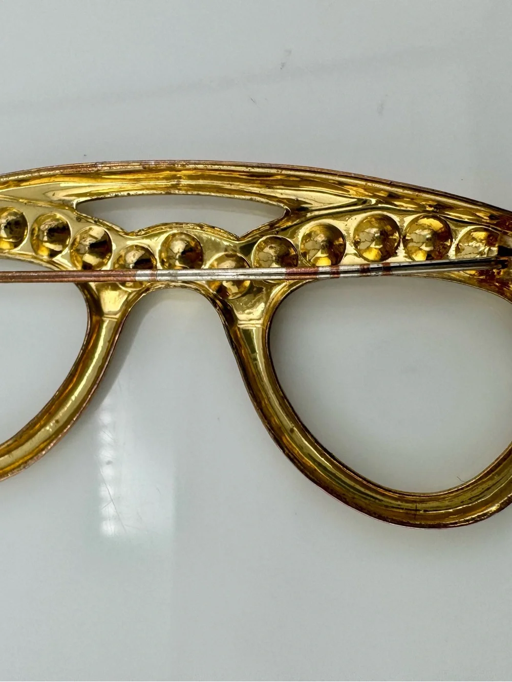 Vintage Rhinestone Eyeglasses Brooch Gold Tone Crystal Pin